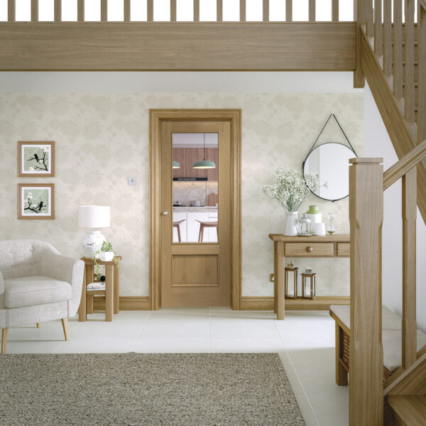Internal Oak Andria with Clear Bevelled Glass and Raised Mouldings