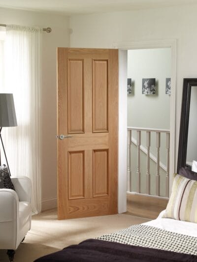 Internal Oak Victorian 4 Panel Fire Door with Raised Mouldings
