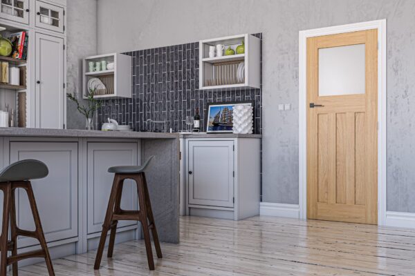 Cambridge Unfinished Oak Internal Door with Frosted Glass - Image 3