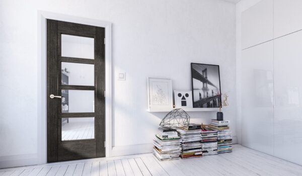 Montreal Prefinished Dark Ash Grey Internal FD30 Fire Door with Glass - Image 3