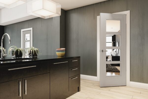 Montreal Prefinished Light Ash Grey Internal Door with Glass - Image 3