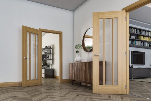Norwich Unfinished Internal Oak Door with Glass - Image 3