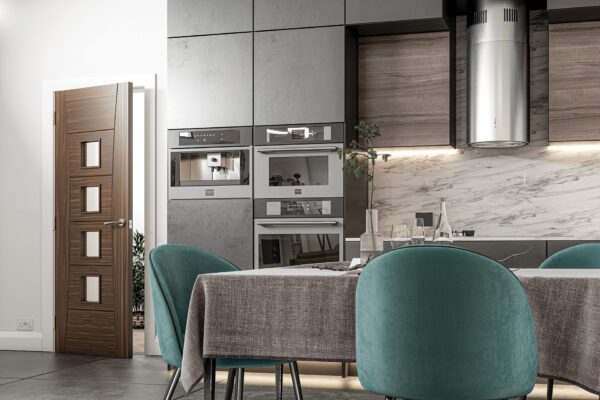 Pamplona Prefinished Internal Walnut Door with Glass - Image 3