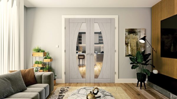 Ravello Prefinished Light Ash Grey Internal Door with Glass - Image 3