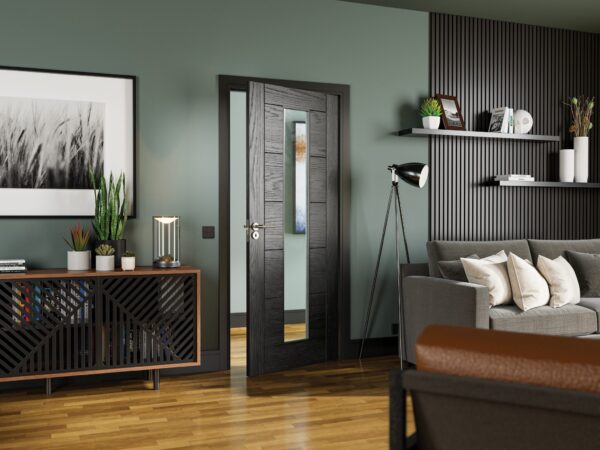 Seville 1L Brushed Black Oak Internal Door with Glass - Image 3