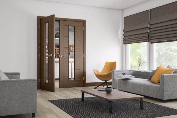Seville 1L Prefinished Internal Walnut Door with Glass - Image 3