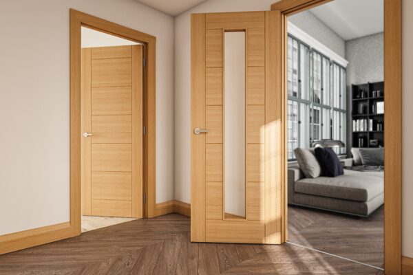 Seville 1L Prefinished Oak Internal FD30 Fire Door with Glass - Image 2
