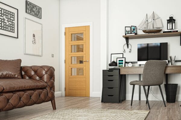 Seville 4L Prefinished Internal Oak Door with Glass - Image 3