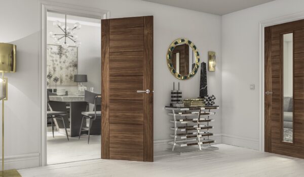 Valencia Prefinished Internal Walnut Door with Glass - Image 3