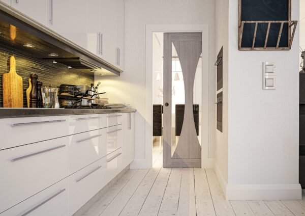 Sorrento Prefinished Light Ash Grey Internal Door with Glass - Image 3