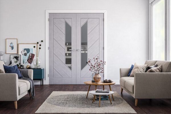 Torino Prefinished Light Ash Grey Internal Door with Glass - Image 3