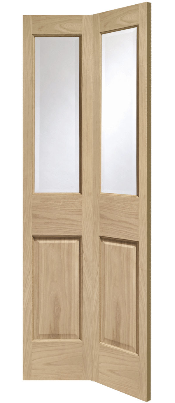 Malton Bi-Fold Internal Oak Door with Clear Bevelled Glass - Image 2