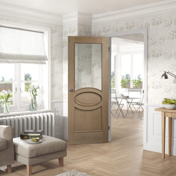 Internal Oak Calabria with Clear Bevelled Glass and Raised Mouldings - Image 2
