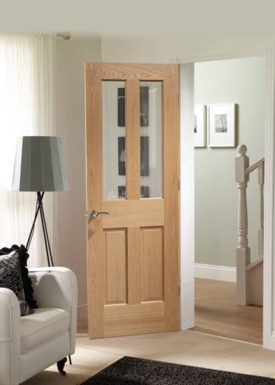 Malton Pre-Finished Internal Oak Door with Clear Bevelled Glass