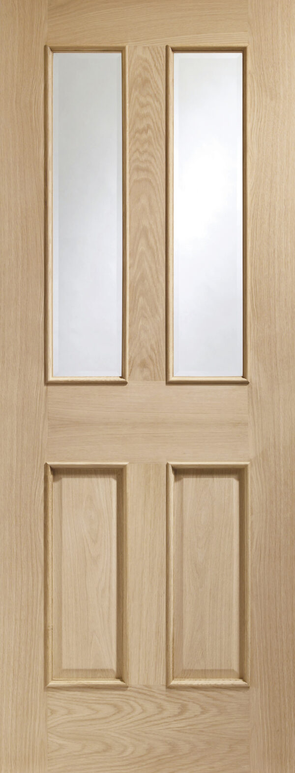 Malton With Raised Mouldings Internal Oak Door with Clear Bevelled Glass - Image 3