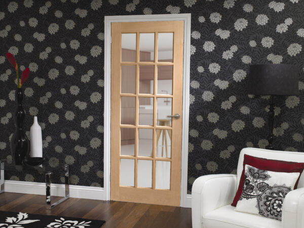 Internal Oak SA77 with Clear Bevelled Glass