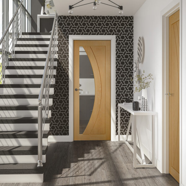 Internal Oak Salerno with Clear Glass Fire Door - Image 2