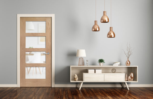 Internal Oak Shaker 4 Panel Door with Obscure Glass