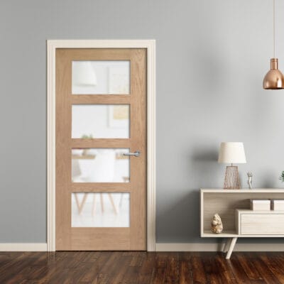 Internal Oak Shaker 4 Panel Fire Door with Obscure Glass