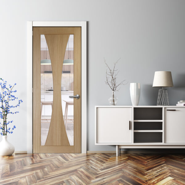 Internal Oak Verona with Clear Glass Fire Door - Image 2