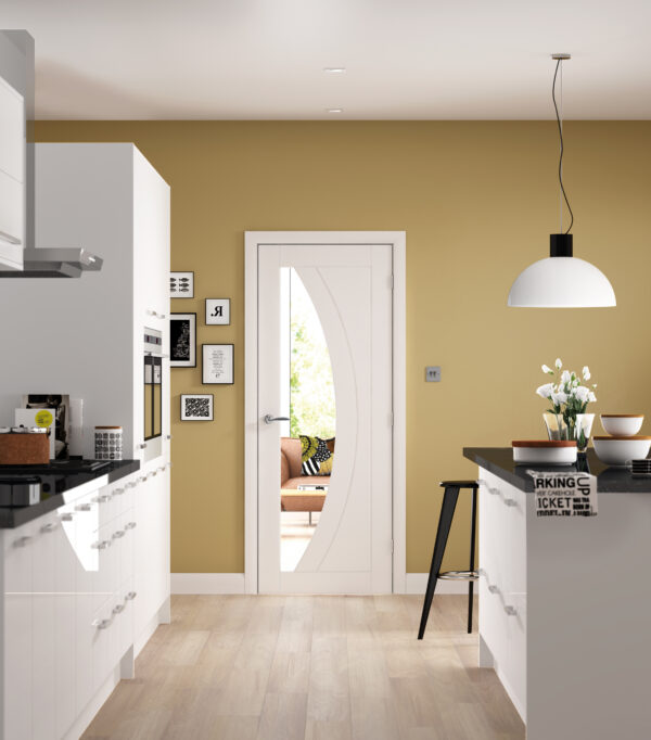 Internal White Primed Salerno Fire Door with Clear Glass