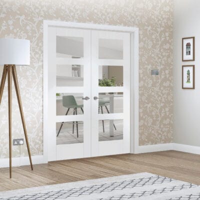 Internal White Primed Shaker Door Pair with Clear Glass