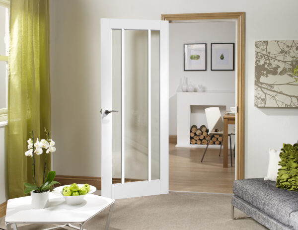 Internal White Primed Worcester Door with Clear Glass Fire Door
