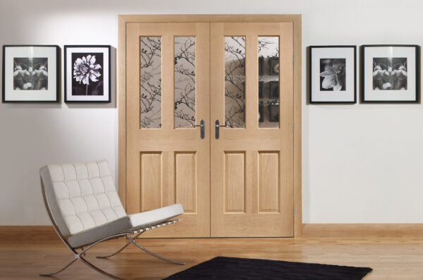 Internal Oak Malton Pair with Clear Bevelled Glass