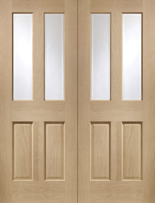 Internal Oak Malton Pair with Clear Bevelled Glass - Image 2