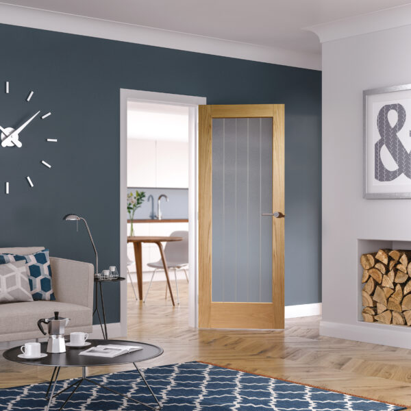 Suffolk P10 Internal Oak Fire Door with Clear Etched Glass