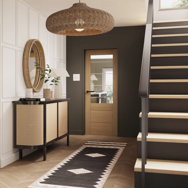 Palermo Essential 2XG Pre-Finished Internal Oak Door with Clear Etched Glass