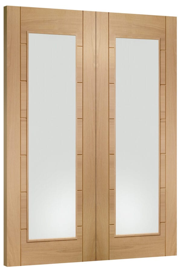 Palermo Internal Oak Rebated Door Pair with Clear Glass - Image 4