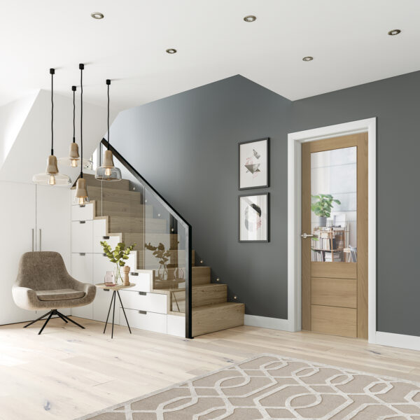 Pre-Finished Palermo 2XG Internal Oak Door with Clear Etched Glass