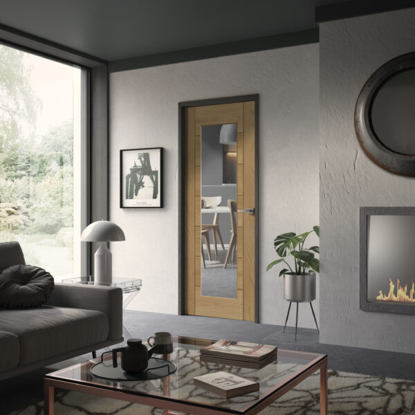 Pre-Finished Palermo Original 1 Light Internal Oak Door with Clear Glass (wide)