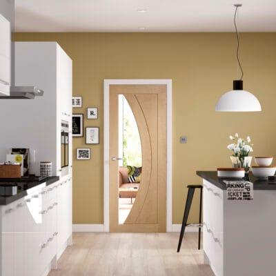 Internal Oak Salerno with Clear Glass Fire Door