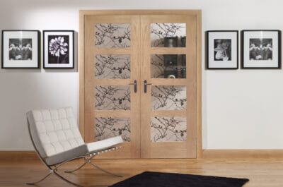 Internal Oak Shaker Door Pair with Clear Glass