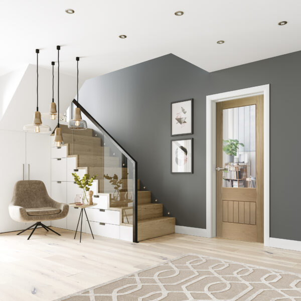 Suffolk Original 2XG Internal Oak Fire Door with Clear Etched Glass
