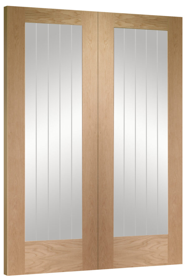 Internal Oak Suffolk Pattern 10 Pair with Clear Etched Glass - Image 3