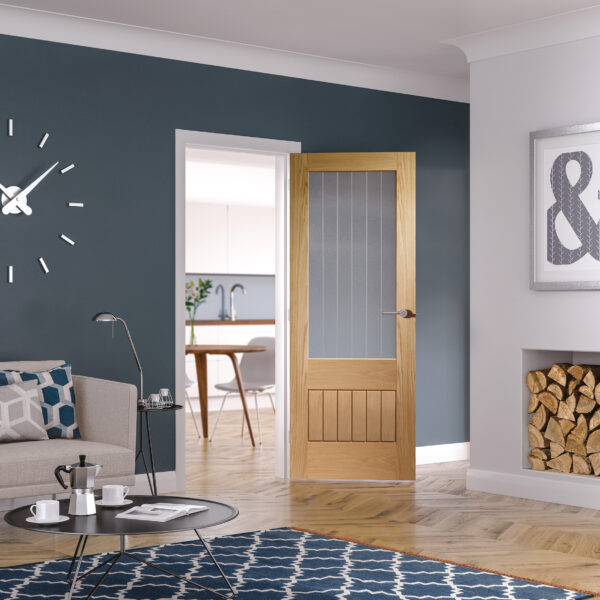 Suffolk Original 2XG Internal Oak Fire Door with Clear Etched Glass - Image 2