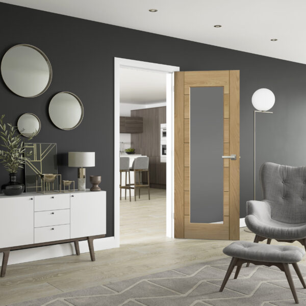 Pre-Finished Palermo Original 1 Light Internal Oak Door with Clear Glass (Wide)