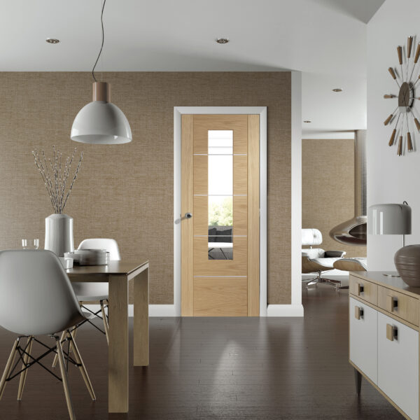 Internal Oak Pre-Finished Portici Door with Clear Glass