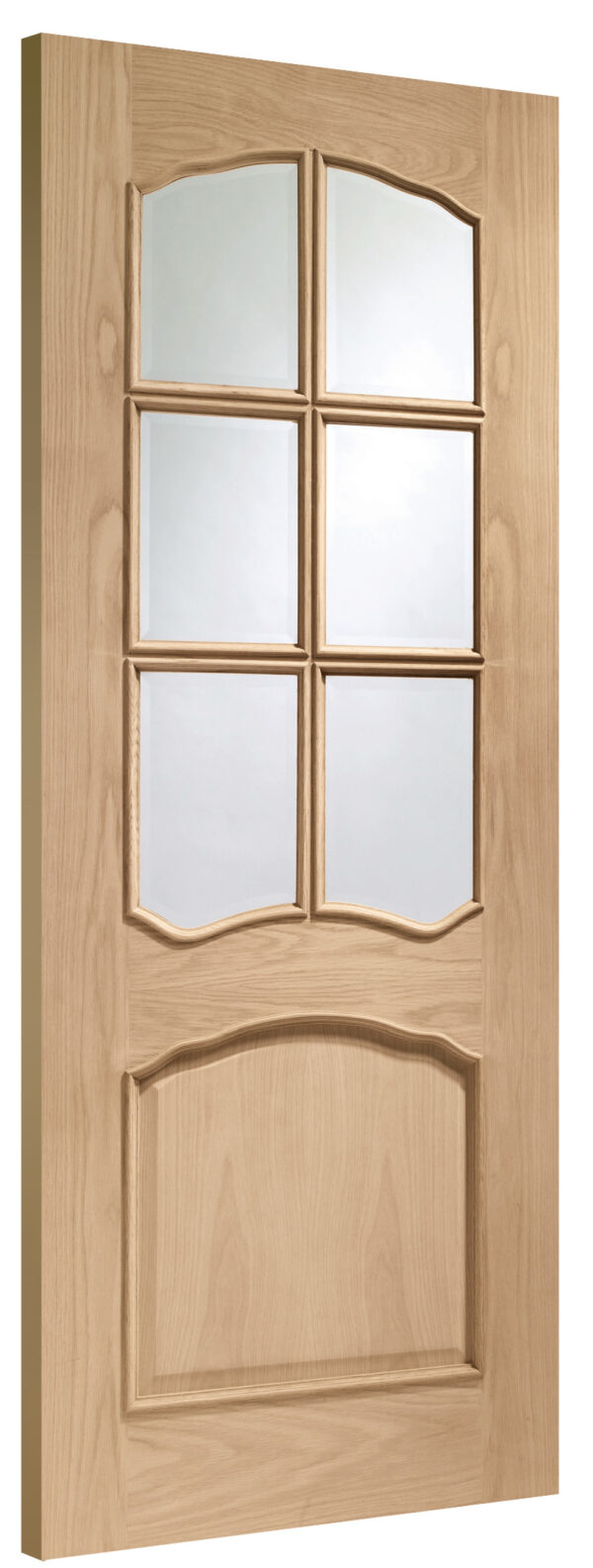 Internal Oak Riviera Door with Clear Bevelled Glass and Raised Mouldings - Image 4