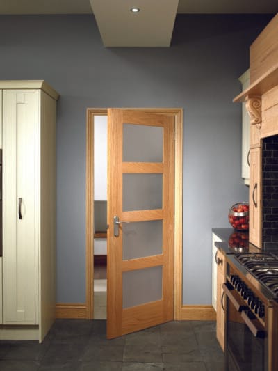 Internal Oak Pre-Finished Shaker 4 Panel Door with  Obscure Glass