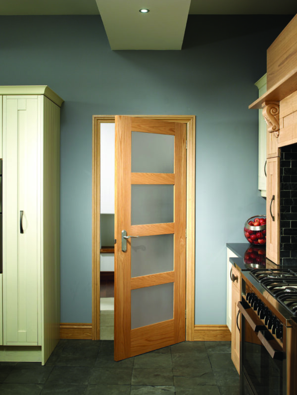 Internal Oak Pre-Finished Shaker 4 Panel Door with  Obscure Glass