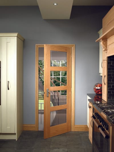 Internal Oak Pre-Finished Shaker 4 Panel Door with Clear Glass