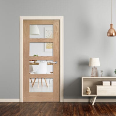 Internal Oak Shaker 4 Panel Door with Clear Glass