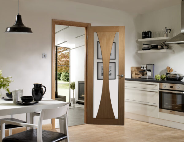 Internal Oak Verona with Clear Glass Fire Door