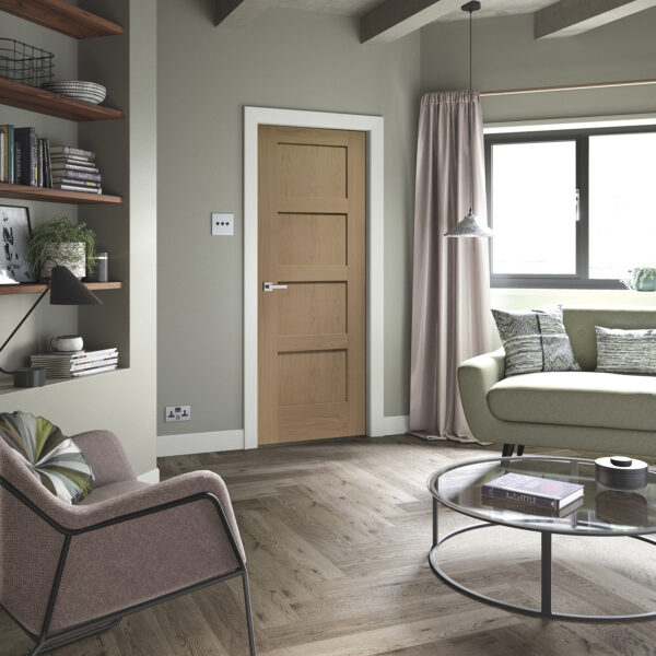 Internal Oak Pre-Finished Shaker 4 Panel Fire Door - Image 2