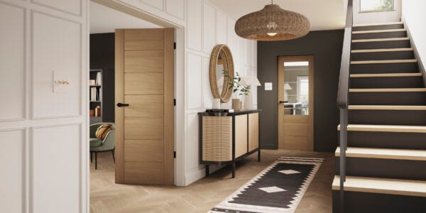 Palermo Essential 2XG Pre-Finished Internal Oak Door with Clear Etched Glass - Image 2