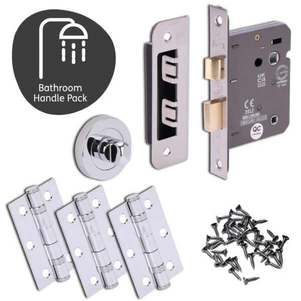 Meuse Door Handle Bathroom Pack with Lock and 65mm Latch - Image 2